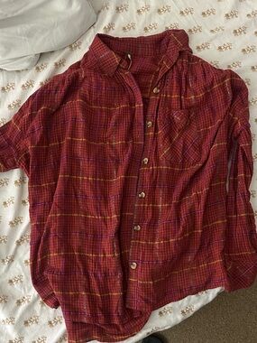 Free People Red Plaid Button-Down Shirt